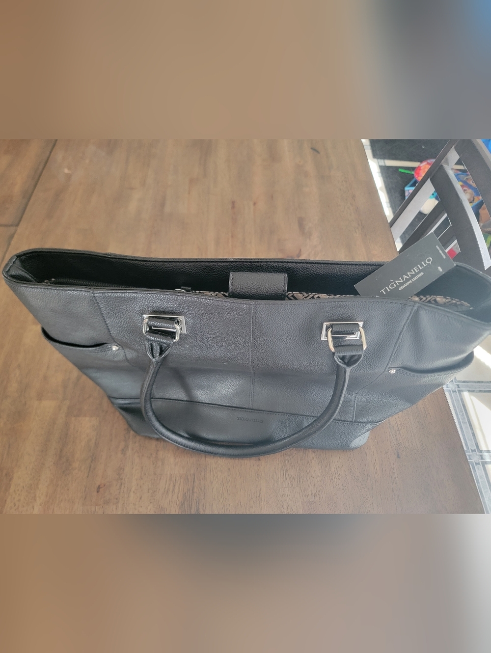 Tignanello Black Pebble Leather Tote with Top Handles